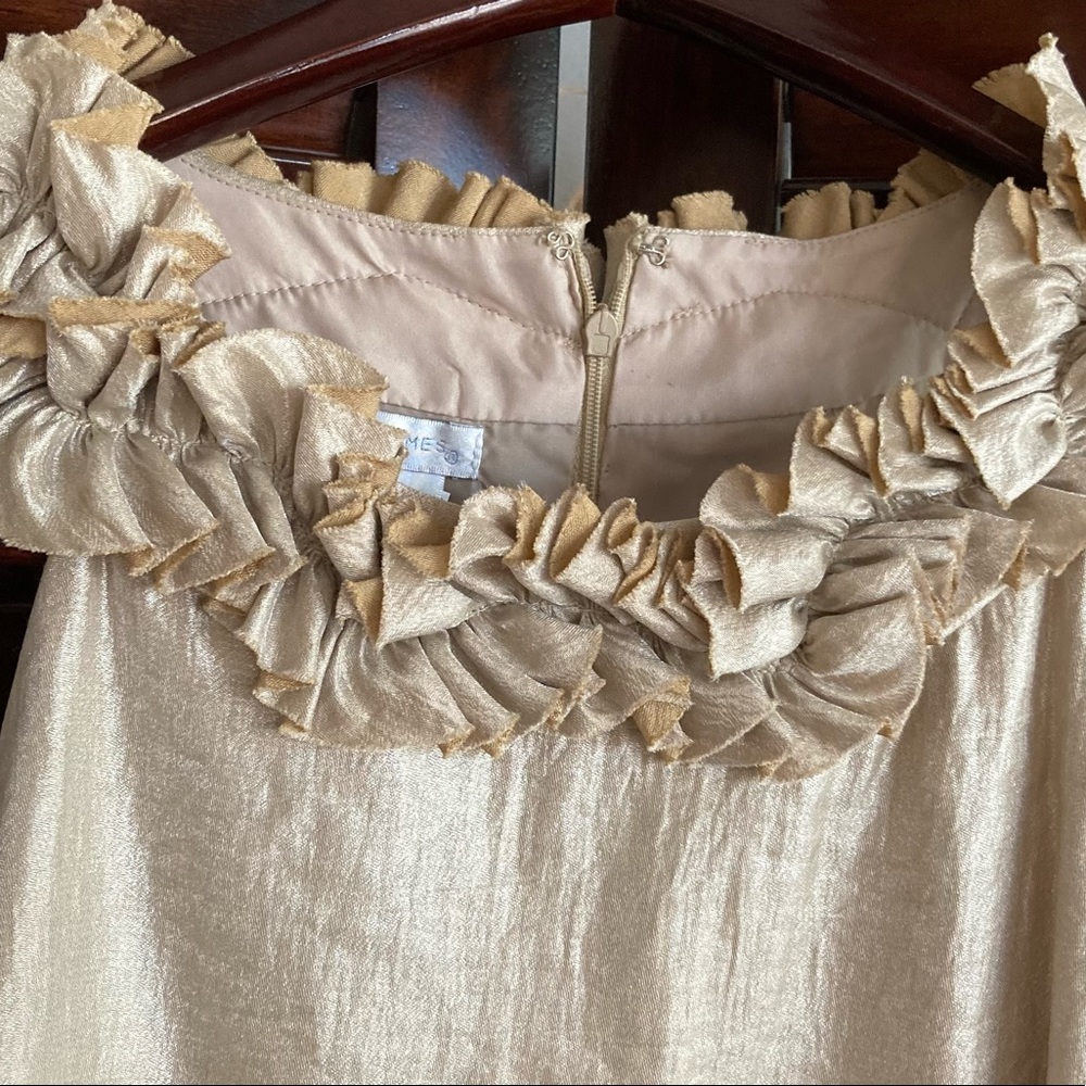 London Times Gold Ruffle Neck Sleeveless Dress